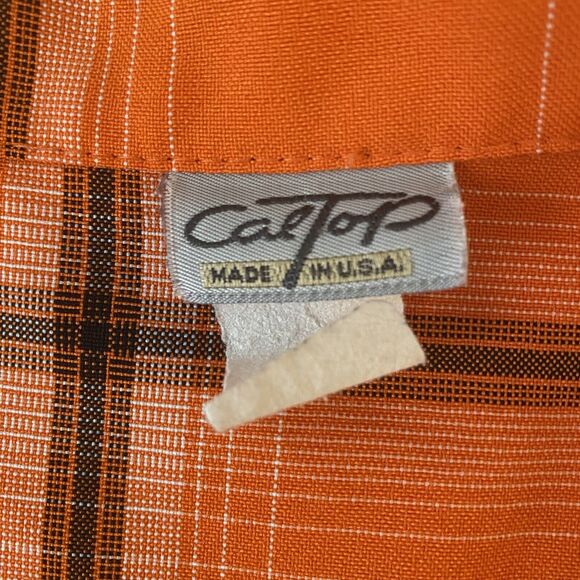 Vintage Caltop Mens Plaid Short Sleeve Orange button up Shirt XL Old School 90s - Picture 3 of 11
